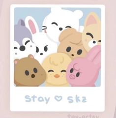 there are many cute animals together in this picture frame with the caption stay o'ske