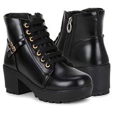 Buy Carrito Zipper Synthetic Leather Casual Stylish Boots for Women and Girls Boots Boots for Women Black at Amazon.in Stylish Boots For Women, Women's Combat Boots, Female Footwear, Boots For Girls, Digital Wardrobe, Women Footwear, Lug Sole Boots, Girls Heels, Womens Combat Boots