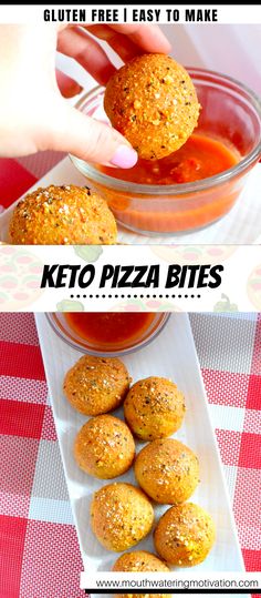 two pictures showing how to make keto pizza bites