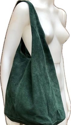 Casual Green Soft Leather Hobo Bag, Green Soft Leather Hobo Bag For Shopping, Green Suede Bags For Everyday Use, Green Suede Shoulder Bag For Everyday Use, Tote Leather Bag, Slouch Bag, Bohemian Bag, Slouch Bags, Bohemian Bags