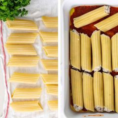 two pictures side by side one with pasta and the other with cheese