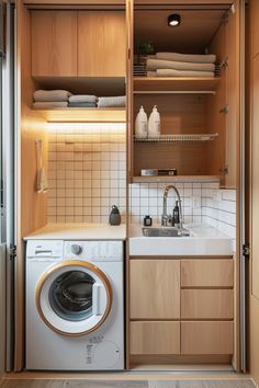 a washer and dryer in a small room