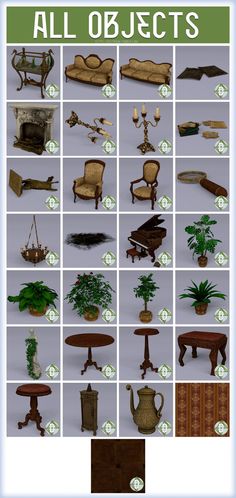 an image of all objects that are in the game, including couches and tables