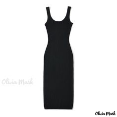 Olivia Mark - Stylish Solid Color Bodycon Dress - Sleeveless Vest Dress with Hip-Hugging Fit Black Bodycon Sleeveless Tank Top, Black Sleeveless Bodycon Tank Top, Black Sleeveless Stretch Bodycon Dress, Ribbed Bodycon Sleeveless Tank Top, Sleeveless Black Ribbed Bodycon Dress, Black Sleeveless Ribbed Bodycon Dress, Black Ribbed Sleeveless Bodycon Dress, Black Sleeveless Ribbed Dress, Fitted Tank Black Dresses