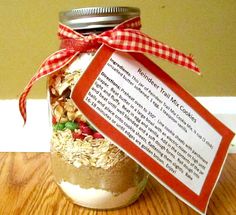 a jar filled with oatmeal sitting on top of a wooden floor