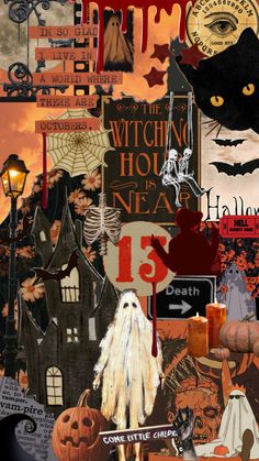 halloween collage with pumpkins, ghost and other items