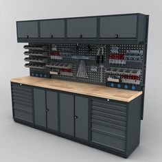 a large workbench with lots of drawers and tools on it's sides