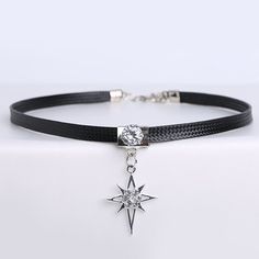 Cheap PU Leather Rhinestone Star Choker Necklace Necklaces Star, Penyimpanan Makeup, Star Choker, Necklaces Choker, Jewelry Star, Necklace Star, Rhinestone Choker Necklace, Choker Jewelry