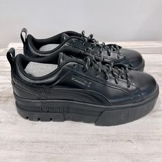 Puma Mayze Classic Platform Sneakers In Black. Comes Without Box But Brand New Never Worn Size 6.5 Shoes Puma, Puma Platform, Black Puma, Puma Shoes, Pumas Shoes, Walker Boots, Black Sneakers, Fit N Flare Dress, Platform Sneakers