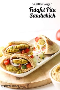 healthy vegan falafel pita sandwich on a plate