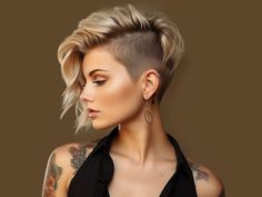 Shaved Hair Long On Top, Womans Shaved Hairstyles, Short Side Long Side Haircut Women, Hair Short Back Long Sides, Hair Styles Shaved On One Side, Long Pixie Haircut Shaved Sides, Long Pixie Side Shave, Fierce Pixie Haircut, Long On Top Shaved Sides Women