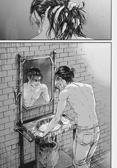 two comics showing the same person in front of a mirror, one with his hair pulled back