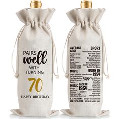 two wine bags with the words paris, well and turning seventyth birthday written on them