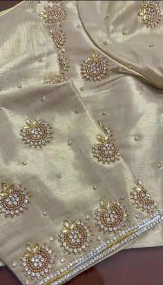 Golden Blouse Work Designs, Cream Colour Blouse Designs, Mirror Dress, Study Stuff, Aari Design, Embroidery Fashion Detail, Maggam Work Designs, Baby Ganesha, Aari Blouse