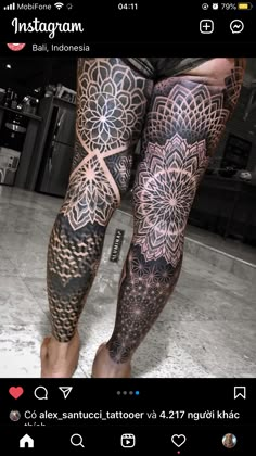 a person with tattoos on their legs