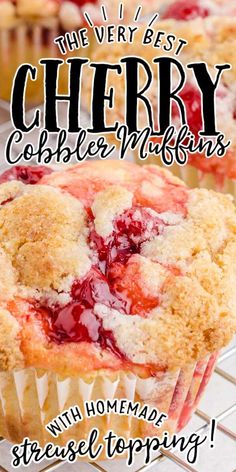 Easy Cherry Cobbler, Cobbler Muffins, Cherry Muffins, Sweet Muffins, Canning Cherry Pie Filling, Bakery Style Muffins, Dessert For Breakfast