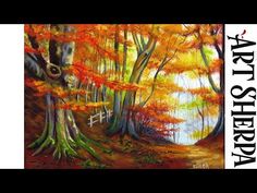 an image of a painting with the words stay sharp written on it and trees in fall colors