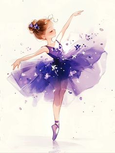 a girl in a purple dress with stars on her tutu and arms out to the side