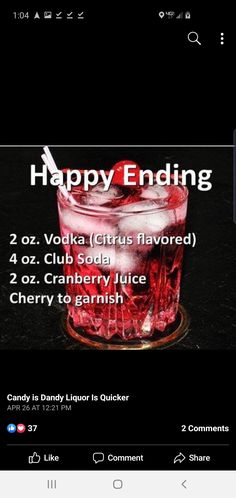 the happy ending app on an iphone, showing it's menu and description page