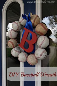 a baseball wreath with the letter b on it