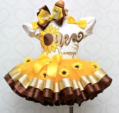 Sunflower tutu set- sunflower outfit-sunflower dress-sunflower birthday-sunflower party Frozen Tutu, Doll Tutu, Frozen Outfits, Bling Converse, Tutu Birthday, Minnie Mouse Outfits