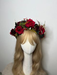 Red Flower Half Wreath Bridal Crown With Red Roses Burgundy Floral Crown Large Boho Crown Magaela Baby Shower Headband Wedding Headpiece - Etsy Baby Shower Headband, Shower Headband, Half Wreath, Red Flower Crown, Rose Headpiece, Boho Crown, Flower Headpiece Wedding, Crown Aesthetic