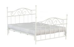 a white metal bed frame with no headboard and foot board on the bottom side