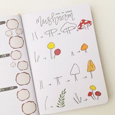 an open notebook with some drawings on it