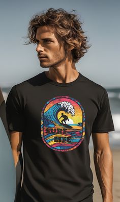 See more Surf / Ocean shirts here 👇🏼 https://www.etsy.com/shop/TeesMadeDaily?ref=dashboard-header%C2%A7ion_id&section_id=47228523 See the rest of our shop here 👇🏼 TeesMadeDaily.etsy.com Please see the size chart and color charts in the photos for sizing and color questions.  If you see a color you like that's not in the listing feel free to reach out and we can help.      DIRECT FROM THE MANUFACTURER The unisex soft-style t-shirt puts a new spin on casual comfort. Made from very soft materia Black Surfing T-shirt With Screen Print, Black Crew Neck Surfing Top, Black Crew Neck Top For Surfing, Surfing Short Sleeve T-shirt With Sublimation Print, Surfing Crew Neck T-shirt With Sublimation Print, Sublimation Print Crew Neck T-shirt For Surfing, Graphic Print Surfing Shirt With Crew Neck, Crew Neck T-shirt With Sublimation Print For Surfing, Graphic Print Crew Neck Surfing Shirt