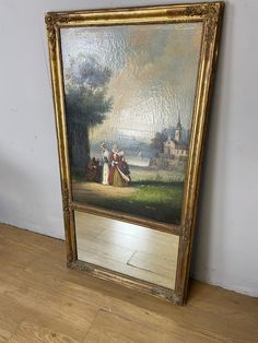 19th Century Country House Gilt Framed Pier Mirror with Integral Oil Painting Pier Mirror, 8 Seater Dining Table, Rural Scenes, Vintage Mirror, Antique Mirror, Country House, 19th Century, Oil Painting