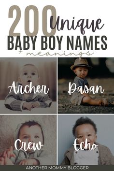 the baby boy names are shown in four different styles and colors, including one for each child