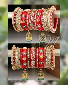 Heavy Hand Work Red Rajputi Bridal Chuda, Marwari Wedding Chuda, Indian Women Traditional Jewelry, Punjabi Chuda, Anniversary Gift For Her  ME-168 Available Sizes - 2.4/2.6/2.8 Material - High Quality Glass Kundan,  Metal Zumki and Foil Painting Work on Acrylic Plastic Base. Total Bangles - 17*2 - 34 bangles (17 Bangles each hand) Beautiful Heavy Work Handmade Artistic Rajwadi Rajputi Bangle/Chura Set is an Piece of Art. Its an example of craftsmanship of our local artisans who created it. Its a perfect bangle set for Bride and wedding functions. Also a newly wed bride can wear it on various occasions.  We belongs to Marwar Region (Jodhpur, Rajasthan) and its a land of Rajputanas so you would really find some Rajputi/Marwari/Rajwadi royal touch in our designs.  We deal in rajputi dresses a Marwari Wedding, Foil Painting, Rajputi Dress, Heavy Work, Bangles Indian, Wedding Function, Acrylic Plastic, Jodhpur, Hand Work