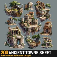 an ancient town is shown in this set