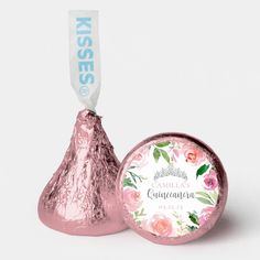 a herss candy bar with pink flowers on it