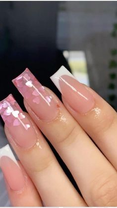 Acrylic Nails Nude, February Nails, Valentine Nails, French Tip Acrylic Nails, Classy Acrylic Nails, Short Square Acrylic Nails, Acrylic Nails Coffin Pink, Her Nails