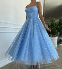 Tea Length Homecoming Dresses, Blue Tulle Prom Dress, Tea Length Prom Dress, Prom Dress Blue, Tea Length Tulle, Popular Prom Dresses, Tea Length Skirt, Cheap Homecoming Dresses, Blue Tea