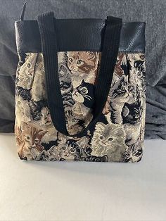 Great Shopping Ladies Cat Handbag Tote with Black Detailing & Handles, Bags Handbags Casual Black Bags With Cat Design, Casual Black Bag With Cat Design, Black Rectangular Shoulder Bag With Cat Print, Rectangular Black Shoulder Bag With Cat Print, Black Cat Print Rectangular Shoulder Bag, Rectangular Black Cat Print Shoulder Bag, Black Rectangular Bag With Cat Print, Black Travel Bag With Cat Print, Black Shoulder Bag With Cat Print For Daily Use