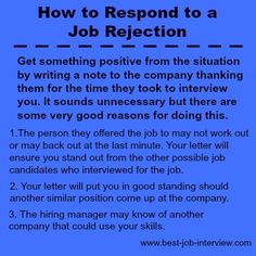 a blue poster with the words how to respond to a job reflection