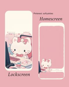 an image of a pink hello kitty phone case with the text'homescreen lockscreen'on it