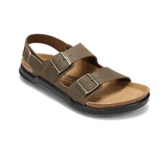 Men's Birkenstock Milano Rugged - Faded Khaki Oiled Leather The BIRKENSTOCK Milano is the classic backstrap sandal. This version pairs iconic Birkenstock features including oiled leather uppers, buckle closures and suede footbed liners with direct-injection outdoor-ready outsoles for increased traction and durability. DETAILS: Anatomically shaped cork-latex footbed Oiled leather upper, colors may vary Footbed lining: Suede Sole: PU Details: Two straps, each with an individually adjustable metal Vintage Leather Sandals With Buckle Closure, Rugged Brown Sandals With Leather Footbed, Classic Leather Sandals For Outdoor, Rugged Open Toe Sandals With Buckle Closure, Classic Sandals With Leather Footbed For Outdoor, Leather Sandals With Buckle For Everyday, Leather Sandals With Buckle Closure For Everyday, Brown Sandals With Buckle Closure For Everyday Use, Men Birkenstock