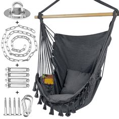 a hammock chair with accessories for hanging