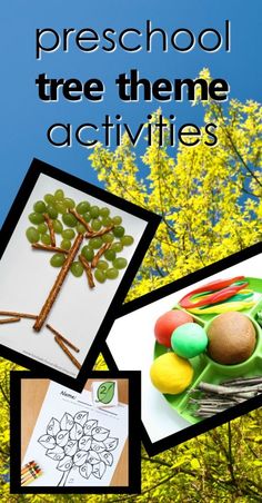 there is a collage of pictures with the words preschool tree theme activities