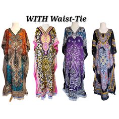 "Beautiful Kaftan Dress / Cover-Up with Matching Fringes, with a Border of Blue Ribbon. These Kaftans DO have a Waist Tie to adjust to your waist size.  No Refunds or Exchanges. Sizing is ONE SIZE FITS MOST, and best fits sizes S-2XL. Lightweight, breathable fabric.  Please allow for possible slight printing imperfections.  Soft to the touch with vibrant colors.  New designs added weekly!  Mannequin in photo is 5'7\" inches tall. Fabric is either 100% Polyester or 100% Rayon. Feel free to messag Fitted Multicolor V-neck Kaftan, Fitted Multicolor Kaftan, Fitted Multicolor Bohemian Kaftan, Indian Prints, Turban Headwrap, Dress Order, Printed Maxi Skirts, Nov 1, Purple Butterfly