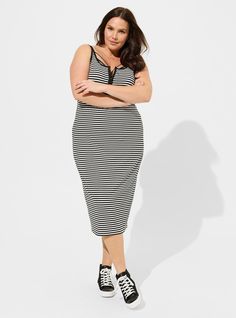 Midi Super Soft Rib Hook Eye Tank DressMidi Super Soft Rib Hook Eye Tank Dress, STRIPE BLACK WHITE Ribbed Tank Dress Outfit, Tank Dresses Outfit, Ribbed Tank Dress, Disney Leggings, Rib Knit Fabric, Wardrobe Planning, Shoes For Leggings, Dress Images, Virtual Closet