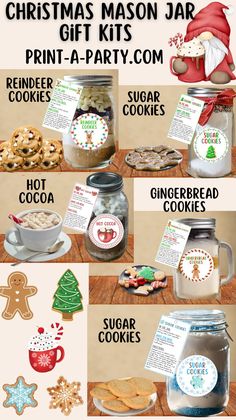 the christmas mason jar gift kit includes cookies, gingerbread cookies and other treats