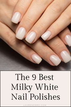 I love a milky white nail polish! Milky white is a fun twist on your typical white manicure. It isn’t quite opaque, but it isn’t sheer either- it’s a mixture of the two and leaves you with a beautiful natural-looking nail that goes with everything and works on any skin tone. If you’re looking for the best white polish with flawless coverage this post has lots of nail inspiration for your milky nails! Off White Dip Powder Nails, Milky White Nail Color, White Gel Polish Designs, Natural Gel Polish Colors, White Ish Nails, Milk Glass Nails, Milky White Nails Natural, Natural Milky Nails, Milky White Nails With Glitter Tips