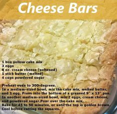 the ingredients for cheese bars in a bowl