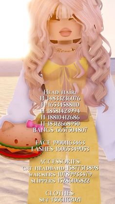 a woman with long blonde hair holding a hamburger in her hand on the beach at sunset