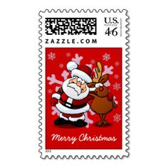 a stamp with santa and reindeer on it