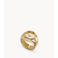 This 15mm watch ring features a gold-tone sunray dial, two-hand movement and gold-tone stainless steel band.